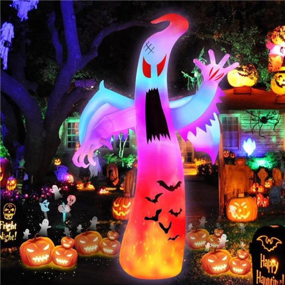 12FT Halloween Inflatables Giant Ghost with Wings Outdoor Decorations Colorful